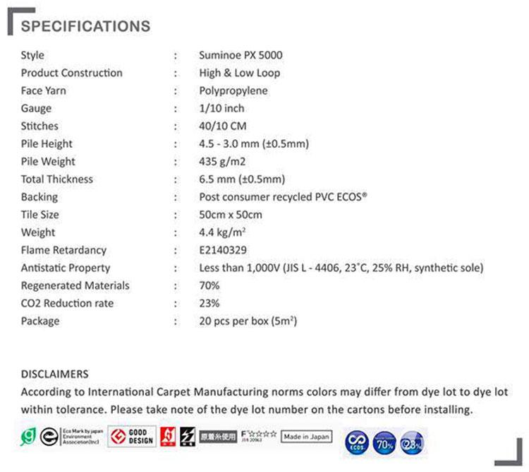 Specification SUMINOE ECOS Specification SUMINOE ECOS